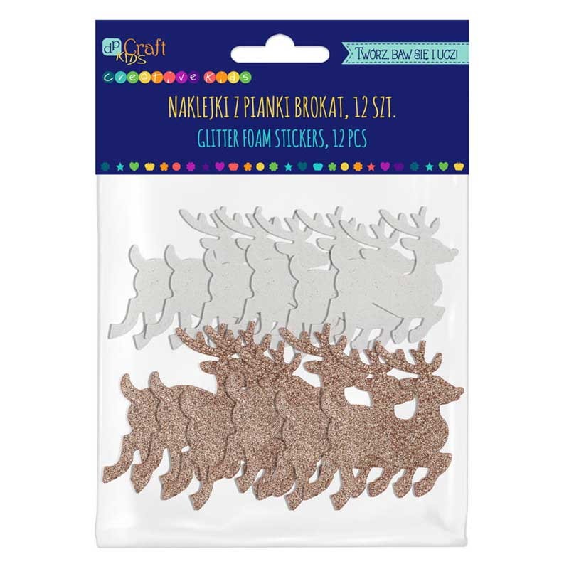 Naklejki z pianki brokatowe dpCraft 12 szt. Renifery 04