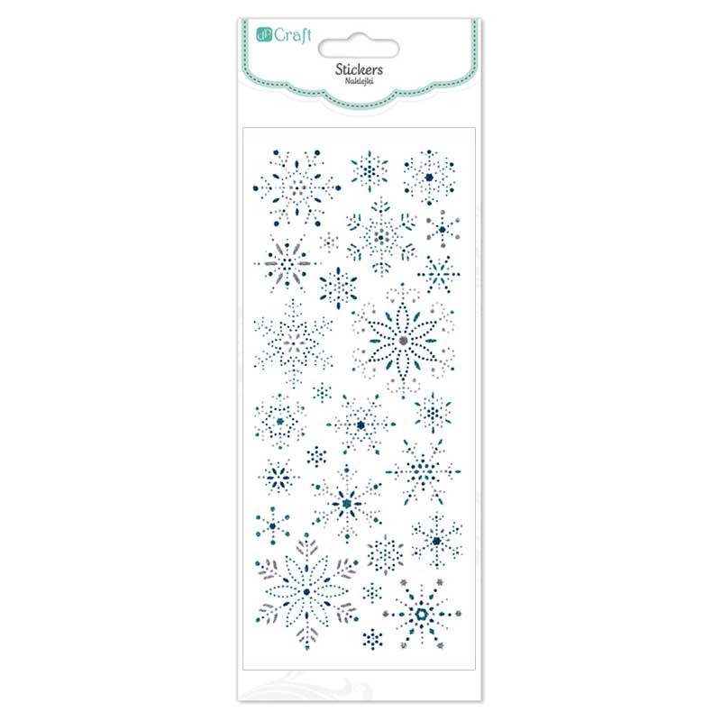 Naklejki brokatowe ornamentowe dpCraft 26 szt. Śnieżynki Silver Blue 01