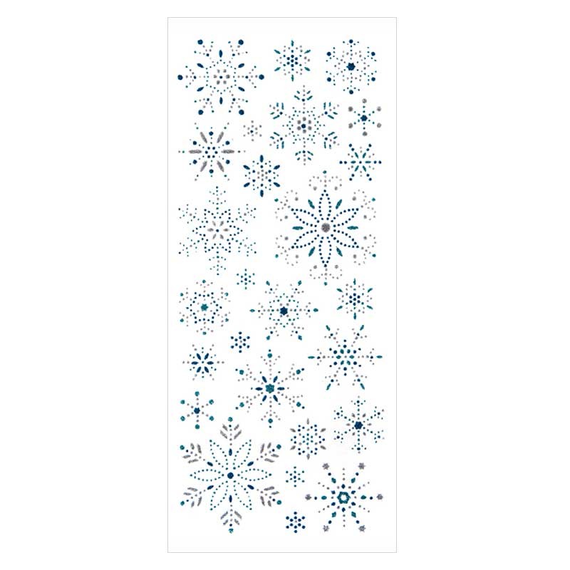 Naklejki brokatowe ornamentowe dpCraft 26 szt. Śnieżynki Silver Blue 02