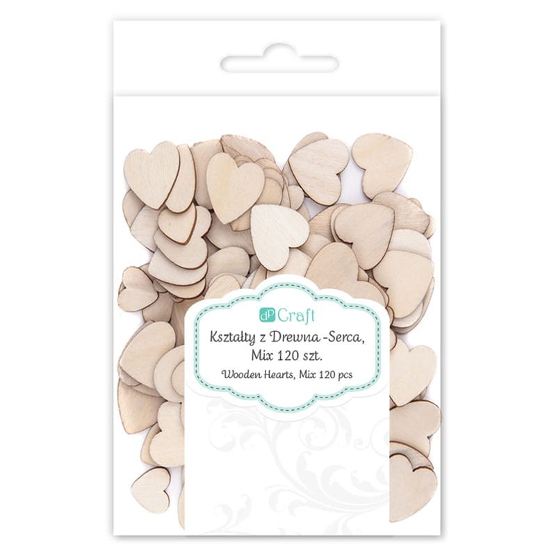 Kształty drewniane serca mix dpCraft 120 szt. 01