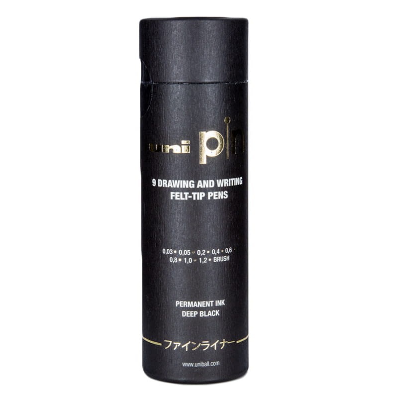 Cienkopisy kreślarskie Uni Pin - 200 zestaw 9 szt. - tuba
