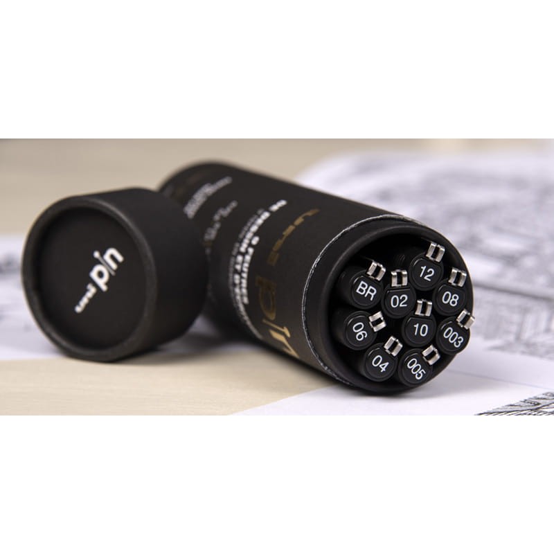 Cienkopisy kreślarskie Uni Pin - 200 zestaw 9 szt. - tuba