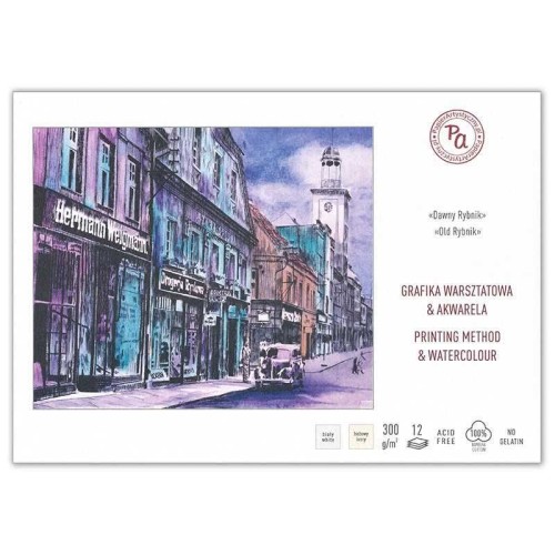 Blok do akwareli i grafiki warsztatowej Dawny Rybnik 100% bawełny - A4, 300 g, 12 ark.