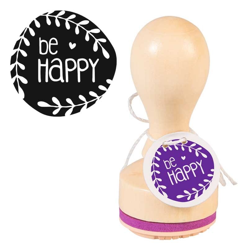 Stempel-drewniany-okrągły-Heyda-32-mm-Be-Happy-01