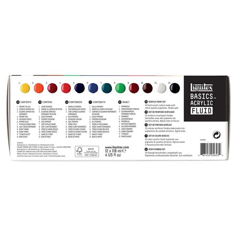 Farby akrylowe Liquitex Basics Acrylic Fluid zestaw 12 x 118 ml 03