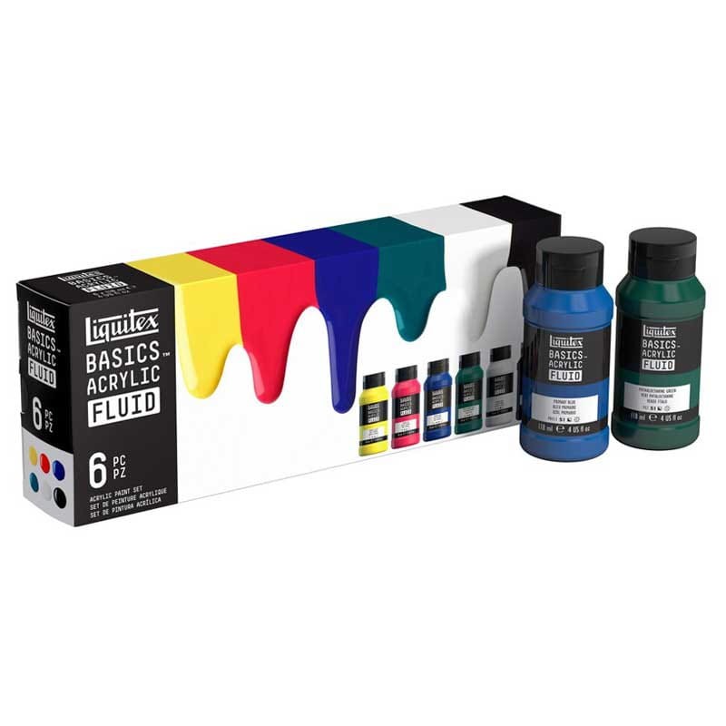 Farby akrylowe Liquitex Basics Acrylic Fluid zestaw 6 x 118 ml 01