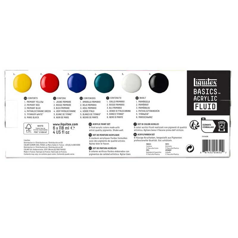 Farby akrylowe Liquitex Basics Acrylic Fluid zestaw 6 x 118 ml 03
