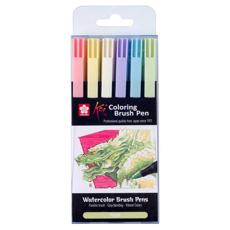Pisaki pędzelkowe Koi Coloring Brush Sakura Pastel zestaw 6 szt. 01