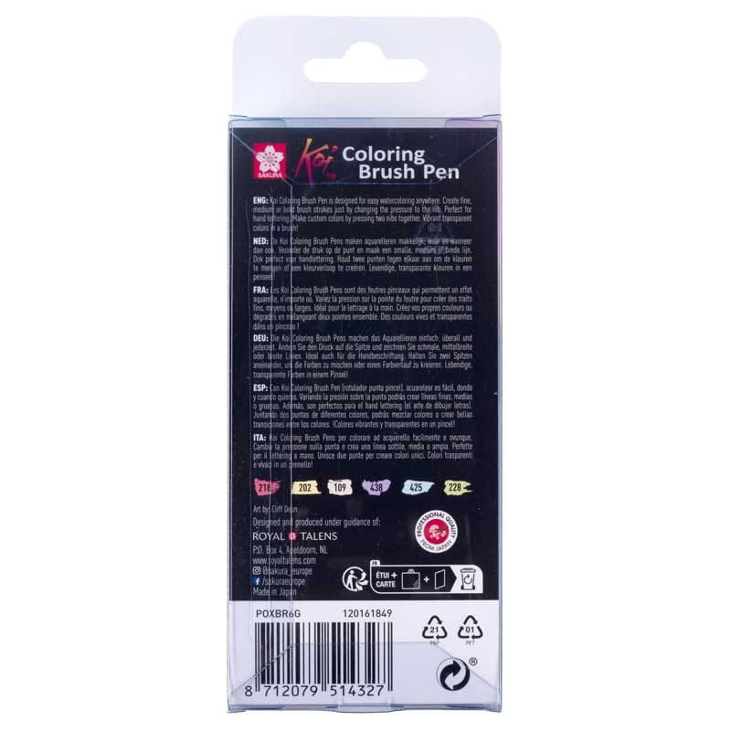 Pisaki pędzelkowe Koi Coloring Brush Sakura Pastel zestaw 6 szt. 05