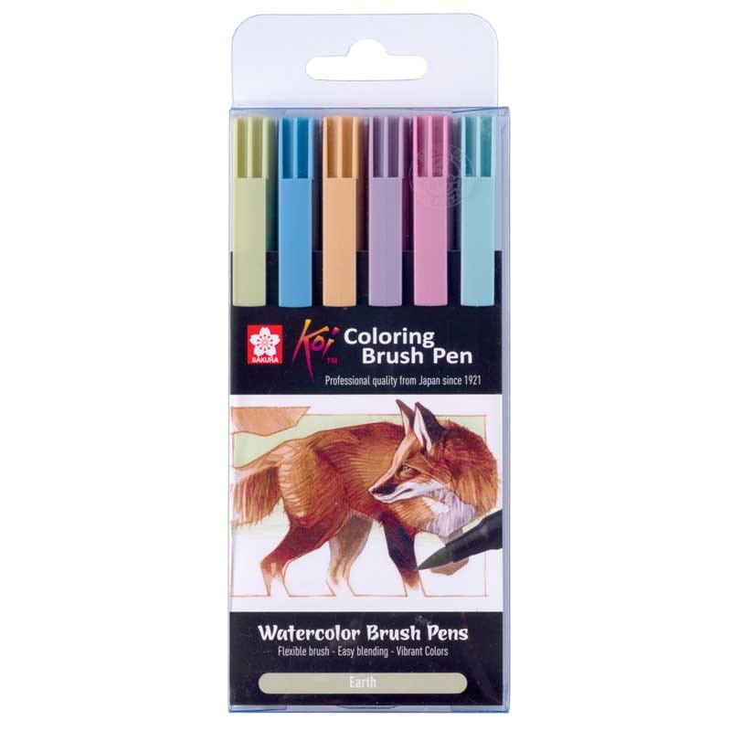 Pisaki pędzelkowe Koi Coloring Brush Sakura Earth zestaw 6 szt. 01
