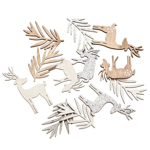 Kształty drewniane renifery i liście mix dpCraft - 12 szt.