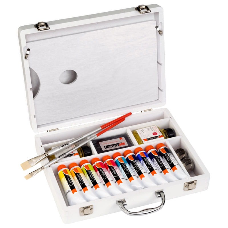 Farby olejne Cobra Study Box Basic zestaw w drewnianej skrzynce 10 x 40 ml + akcesoria 01