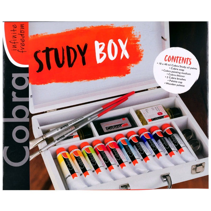 Farby olejne Cobra Study Box Basic zestaw w drewnianej skrzynce 10 x 40 ml + akcesoria 06
