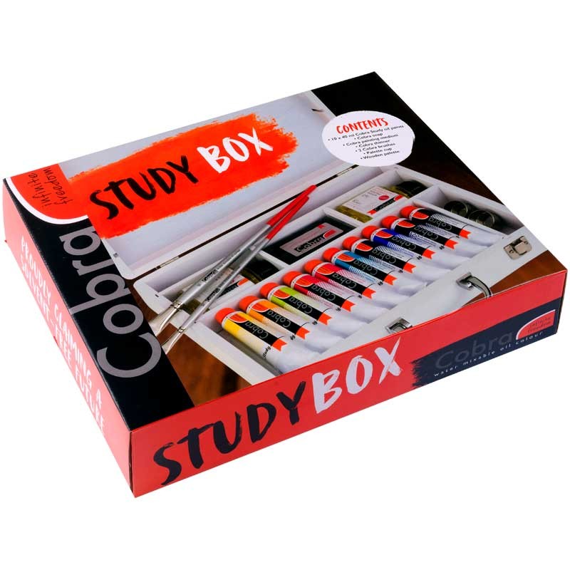 Farby olejne Cobra Study Box Basic zestaw w drewnianej skrzynce 10 x 40 ml + akcesoria 05