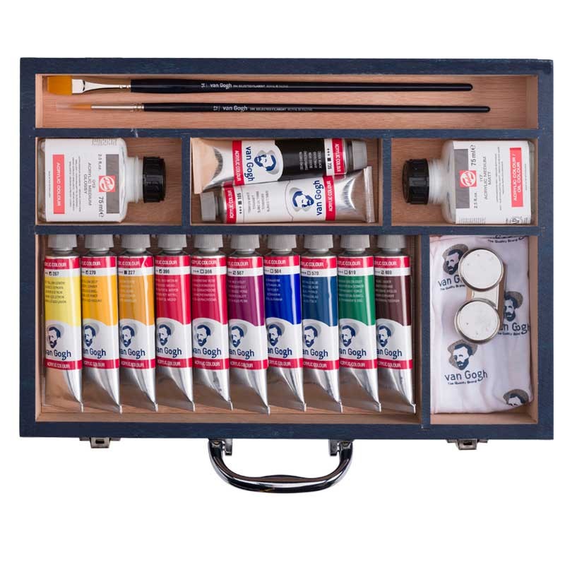 arby akrylowe Van Gogh Starter Box XL zestaw w drewnianej skrzynce 12 x 40 ml akcesoria 04