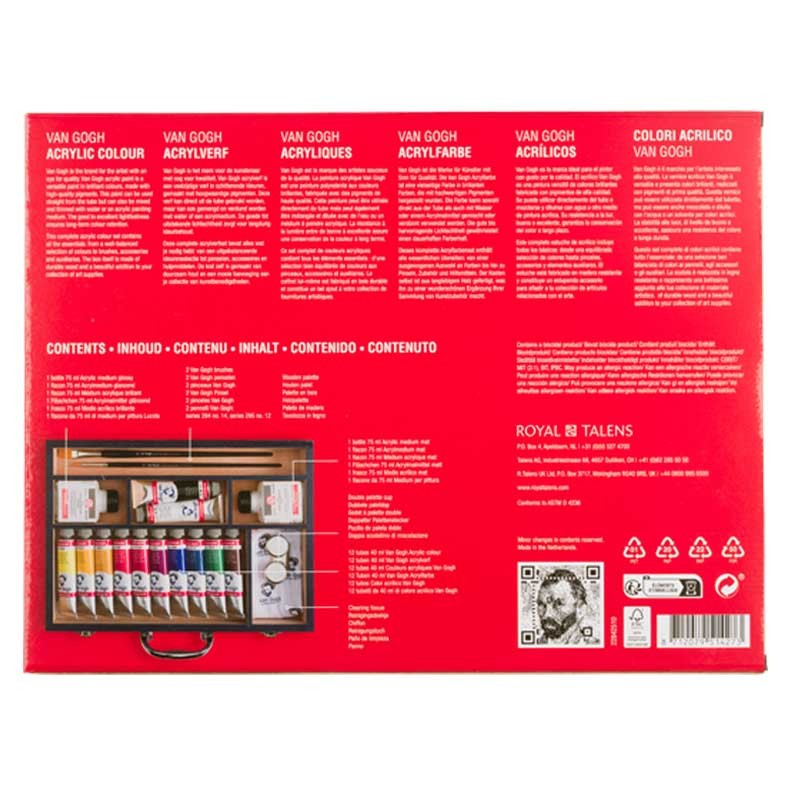 arby akrylowe Van Gogh Starter Box XL zestaw w drewnianej skrzynce 12 x 40 ml akcesoria 06