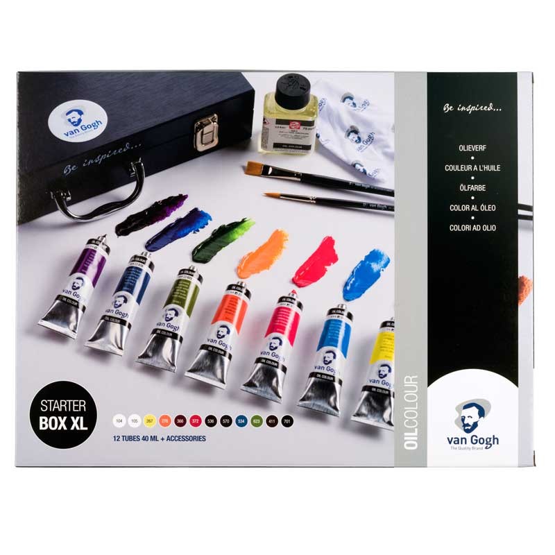 Farby olejne Van Gogh Starter Box XL zestaw w drewnianej skrzynce 12 x 40 ml akcesoria 05