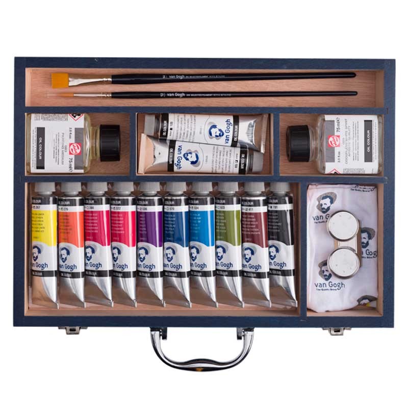 Farby olejne Van Gogh Starter Box XL zestaw w drewnianej skrzynce 12 x 40 ml akcesoria 03