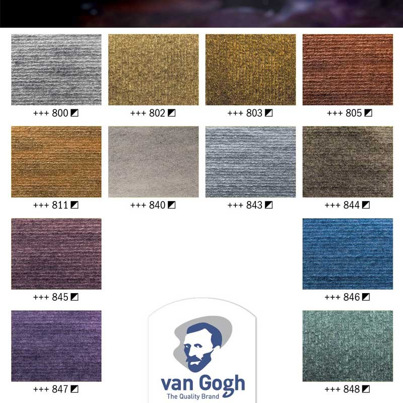 Farby akwarelowe Van Gogh Metallic & Interference zestaw 12 szt. post cards 03