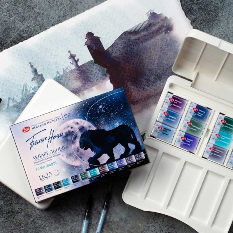 Farby-akwarelowe-Białe-Noce-zestaw-12-szt-Granulacja-02