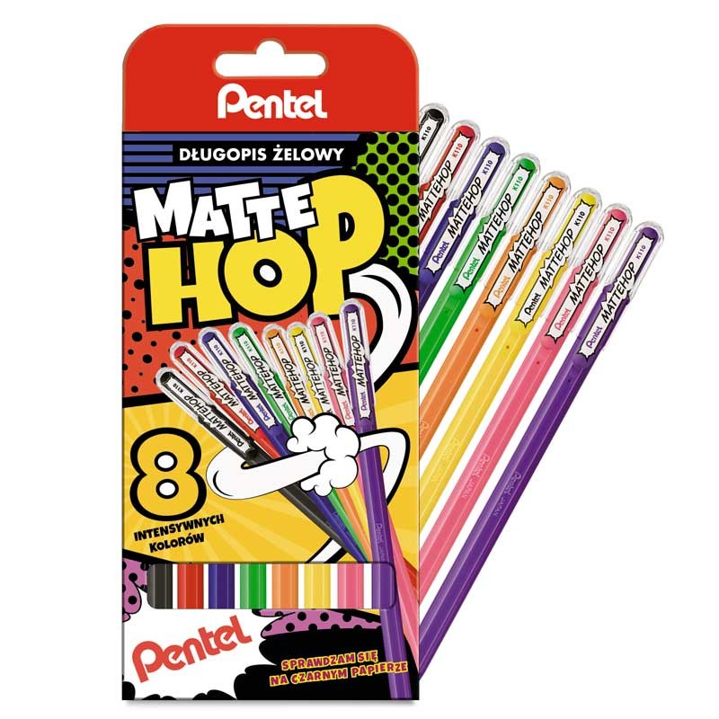 Długopisy żelowe Pentel Mattehop K110 zestaw 8 szt. 01