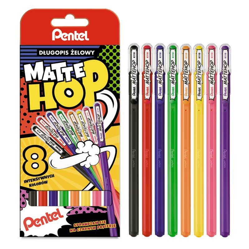 Długopisy żelowe Pentel Mattehop K110 zestaw 8 szt. 08