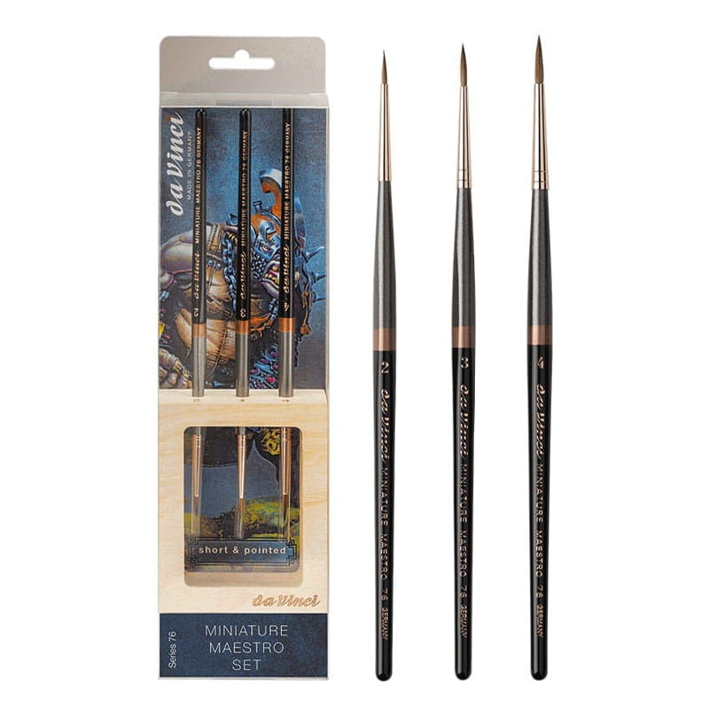 Pędzle naturalne Kolinsky da Vinci, zestaw 76 Miniature Maestro - 3 szt. + drewniany stojak 01