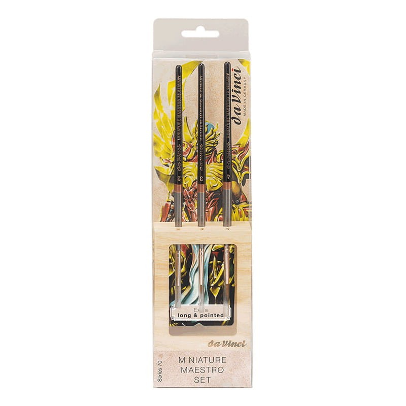 Pędzle naturalne Kolinsky da Vinci, zestaw 70 Miniature Maestro long & pointed - 3 szt. + drewniany stojak 01