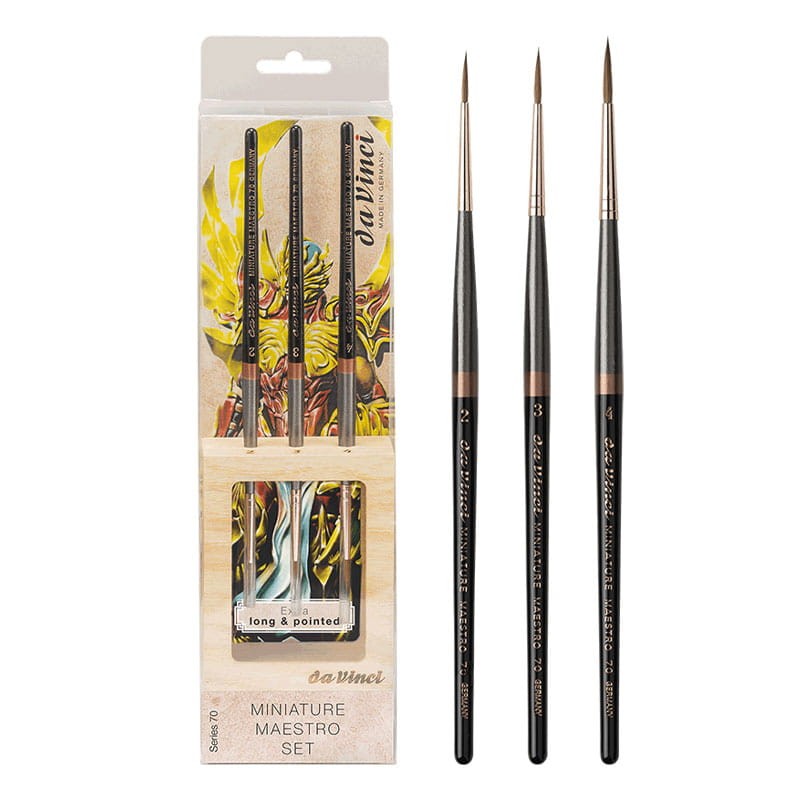 Pędzle naturalne Kolinsky da Vinci, zestaw 70 Miniature Maestro long & pointed - 3 szt. + drewniany stojak 02