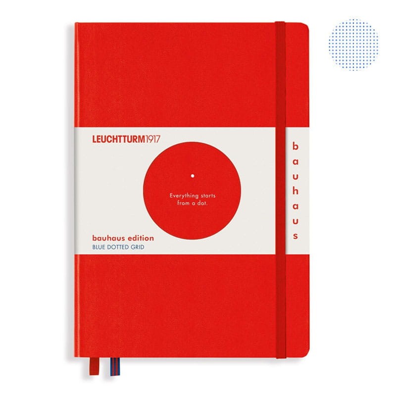Notatnik Leuchtturm1917 Bauhaus w kropki A5 twarda okładka - Czerwony z niebieskim brzegiem 01