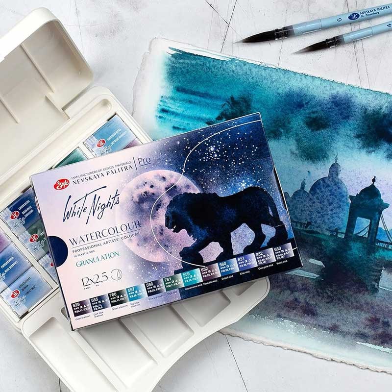 Farby akwarelowe Białe Noce zestaw 12 szt. Granulacja 05