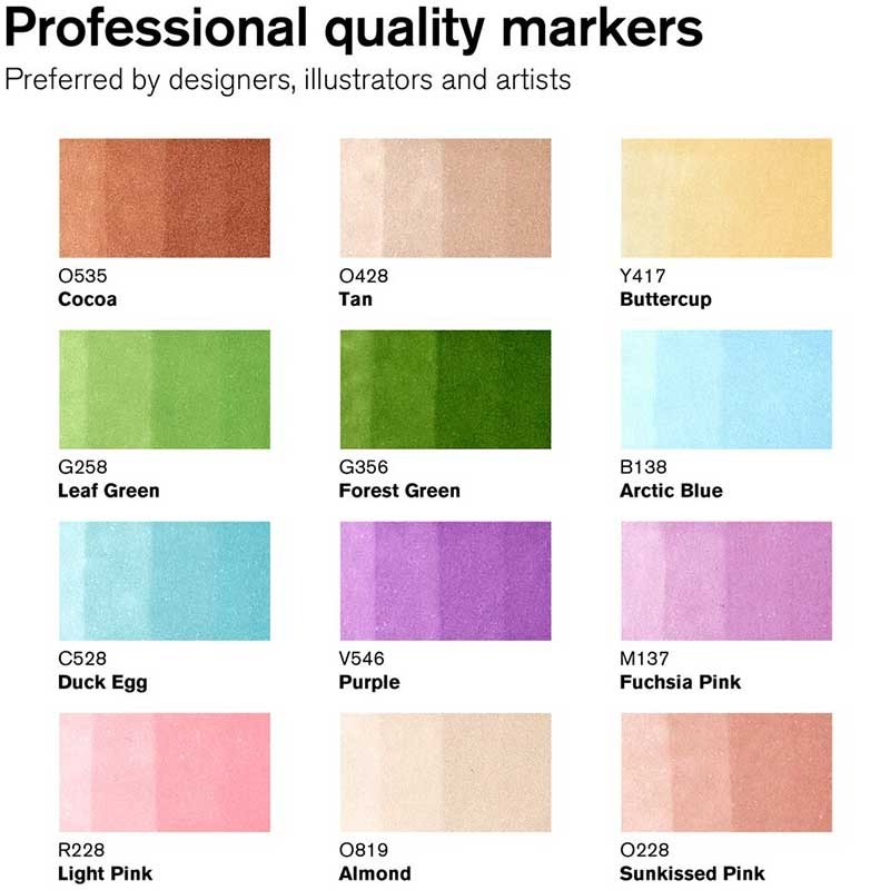 Markery alkoholowe Promarker Wisnor & Newton zestaw 12 + 1 szt. - Manga Fantasy 03