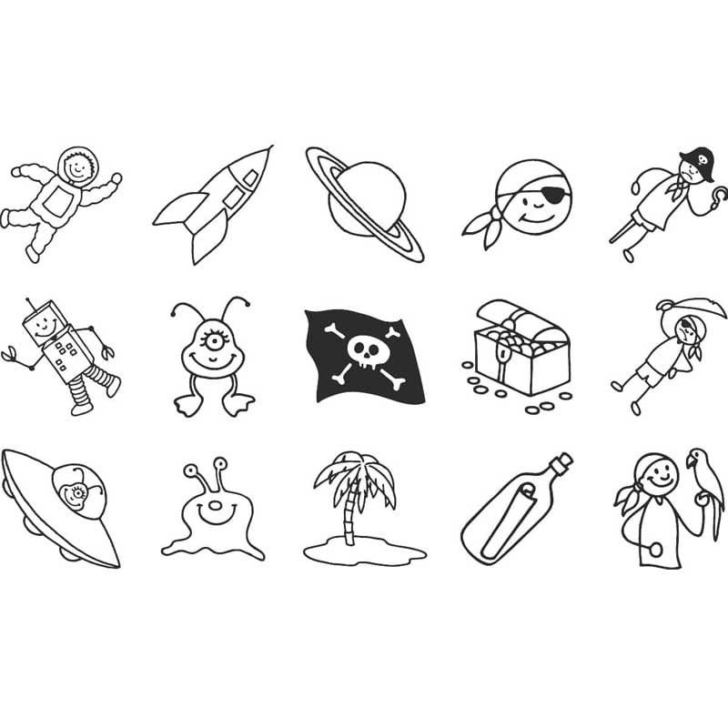 Stemple Heyda zestaw 15a szt. + tusz Piraci i kosmos 02