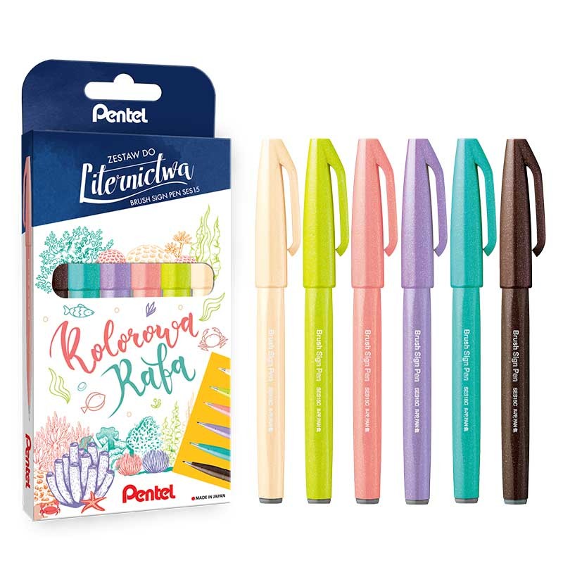 Pisaki do kaligrafii i liternictwa Pentel Sign Pen zestaw 6 szt. Kolorowa Rafa 01