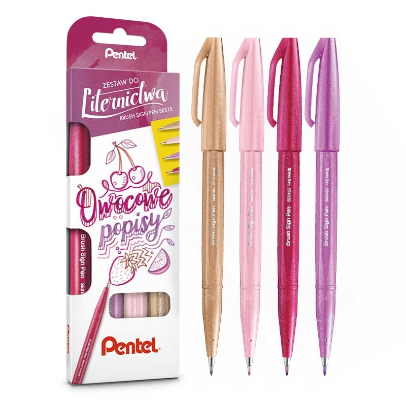 Pisaki do kaligrafii i liternictwa Pentel Sign Pen zestaw 4 szt. Owocowe Popisy 01