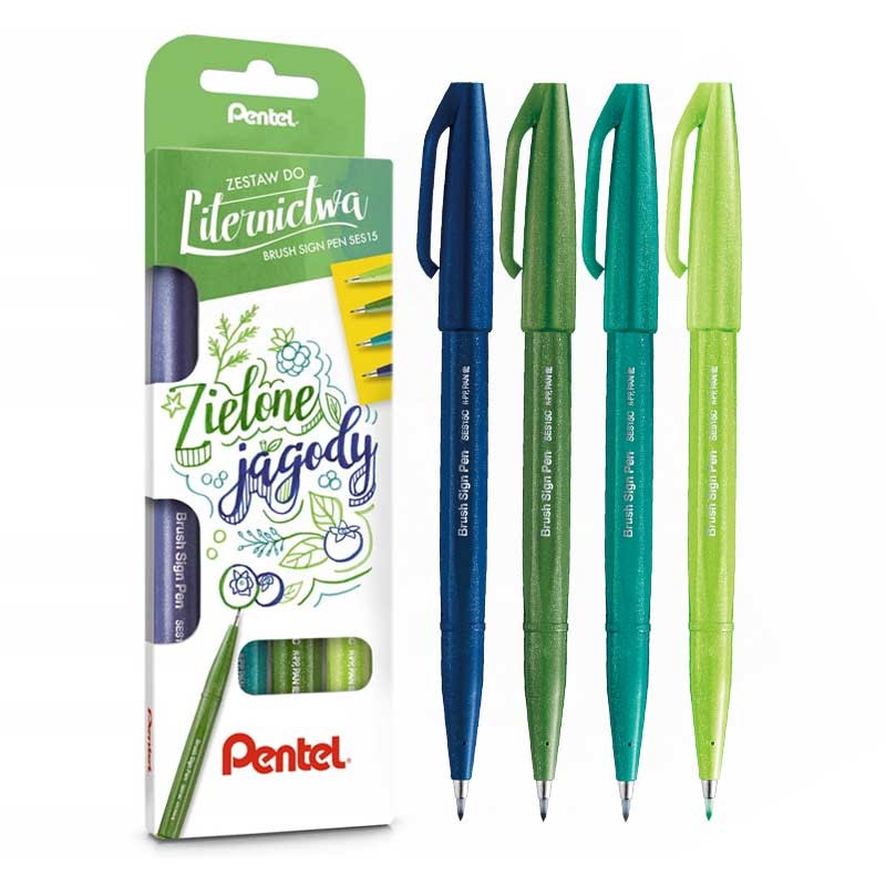 Pisaki do kaligrafii i liternictwa Pentel Sign Pen zestaw 4 szt. Zielone Jagody 01