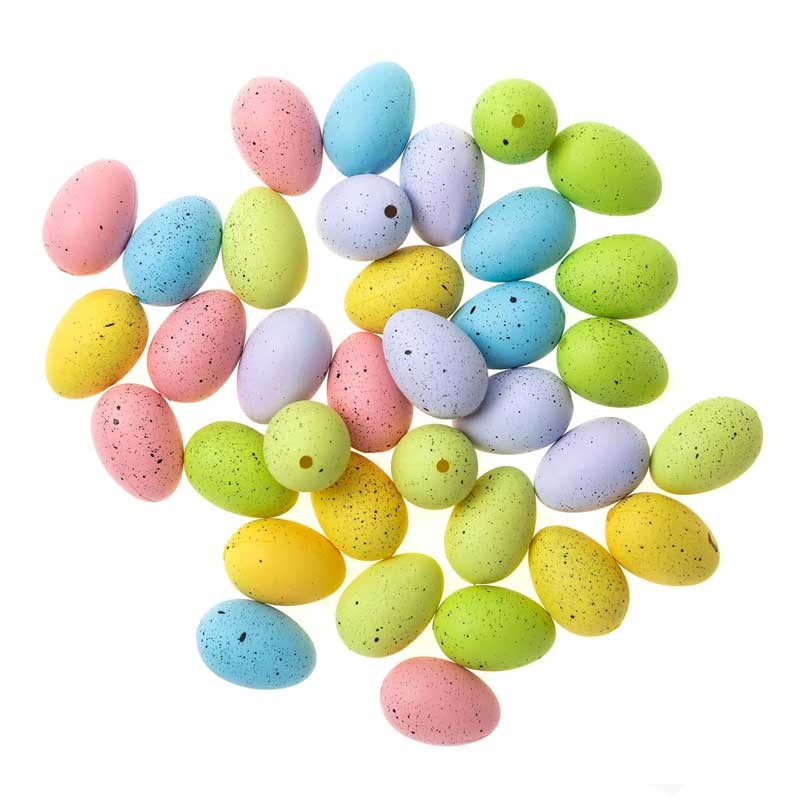 Jajeczka wielkanocne z dziurką 3 mm kolorowe nakrapiane 36 szt.