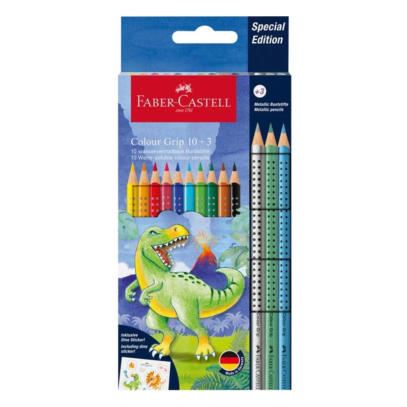Kredki Faber-Castell Colour Grip 2001 Dinozaur zestaw 10 szt. + 3 szt. + naklejki 01