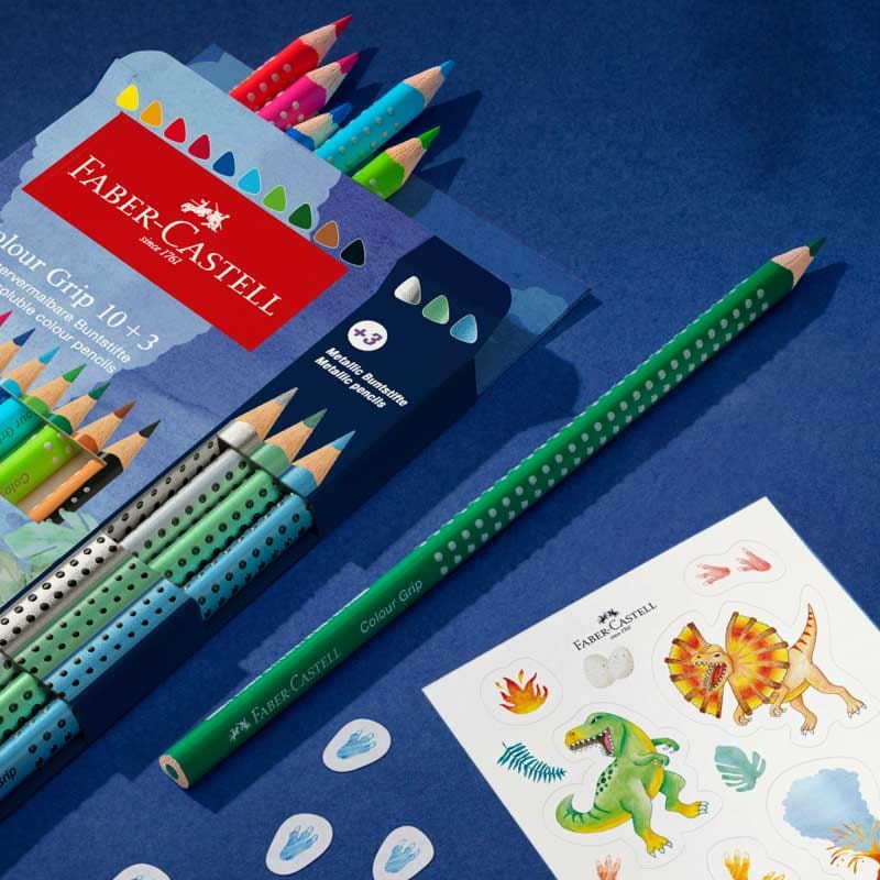 Kredki Faber-Castell Colour Grip 2001 Dinozaur zestaw 10 szt. + 3 szt. + naklejki 03