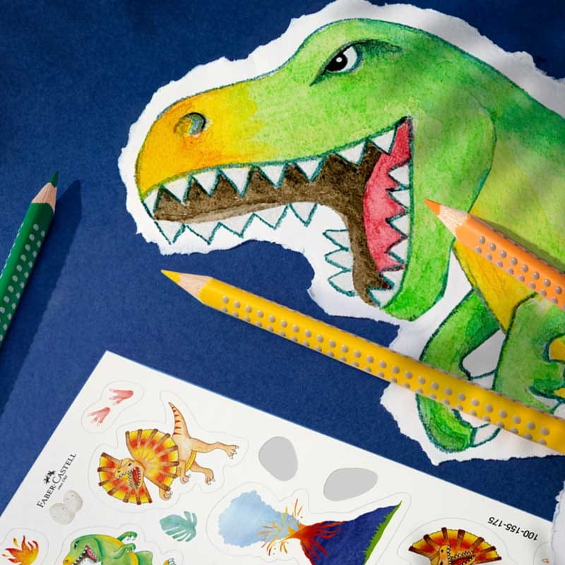 Kredki Faber-Castell Colour Grip 2001 Dinozaur zestaw 10 szt. + 3 szt. + naklejki 02