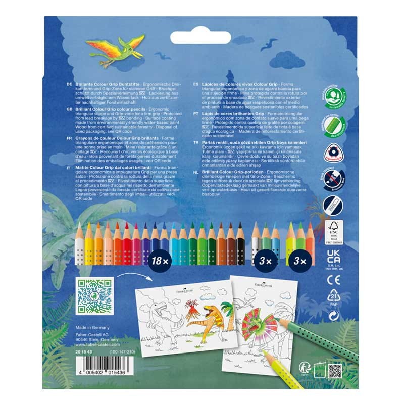 Kredki Faber-Castell Colour Grip 2001 Dinozaur zestaw 18 szt. + 6 szt. + naklejki 06