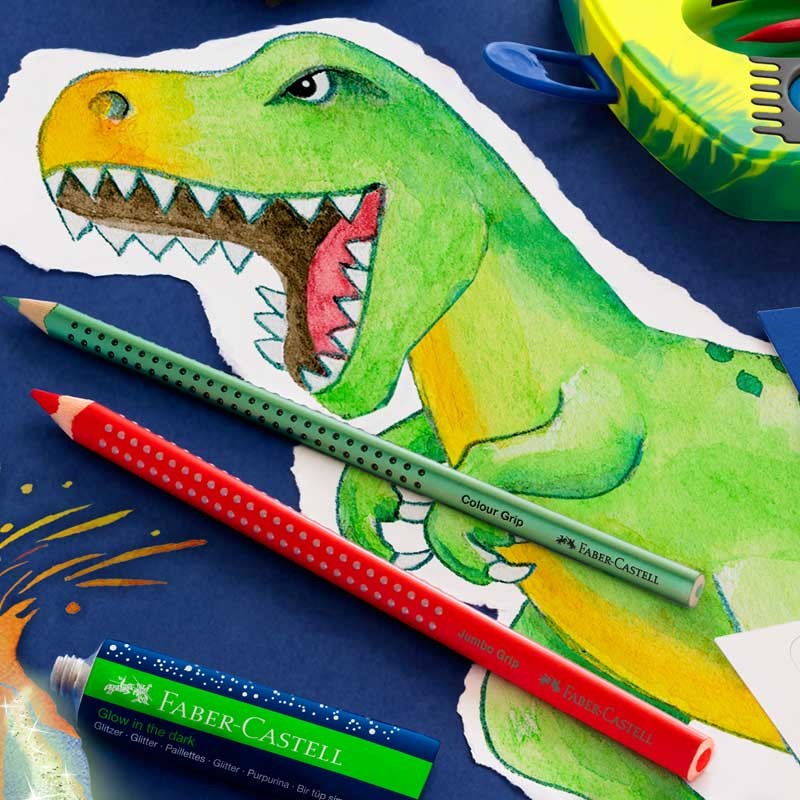 Kredki Faber-Castell Colour Grip 2001 Dinozaur zestaw 18 szt. + 6 szt. + naklejki 02