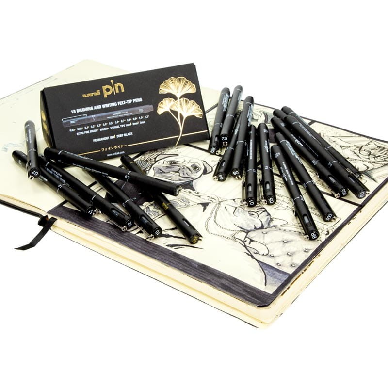 Cienkopisy kreślarskie Uni Pin - 200 zestaw 18 szt. - piramida