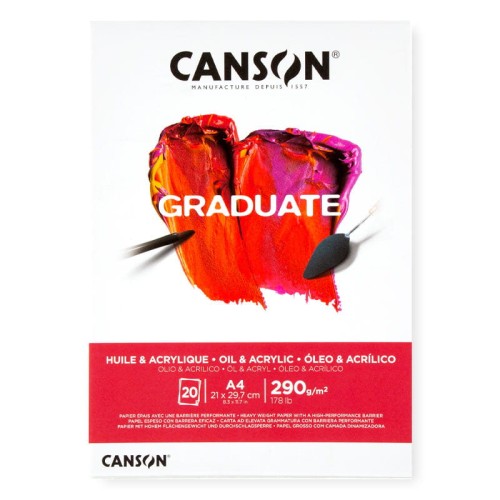 Blok do farb akrylowych i olejnych Canson Graduate - A4, 290 g, 20 ark.