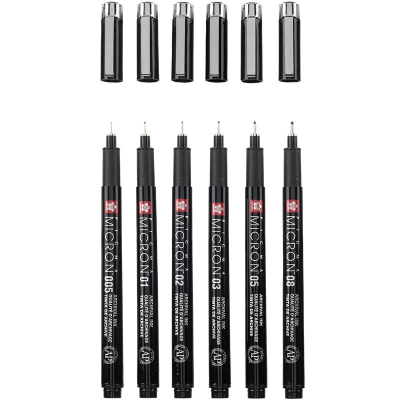 Cienkopisy Pigma Micron Black zestaw 6 szt. + etui 02