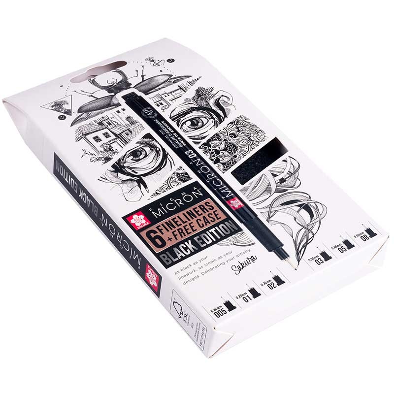 Cienkopisy Pigma Micron Black zestaw 6 szt. + etui 04