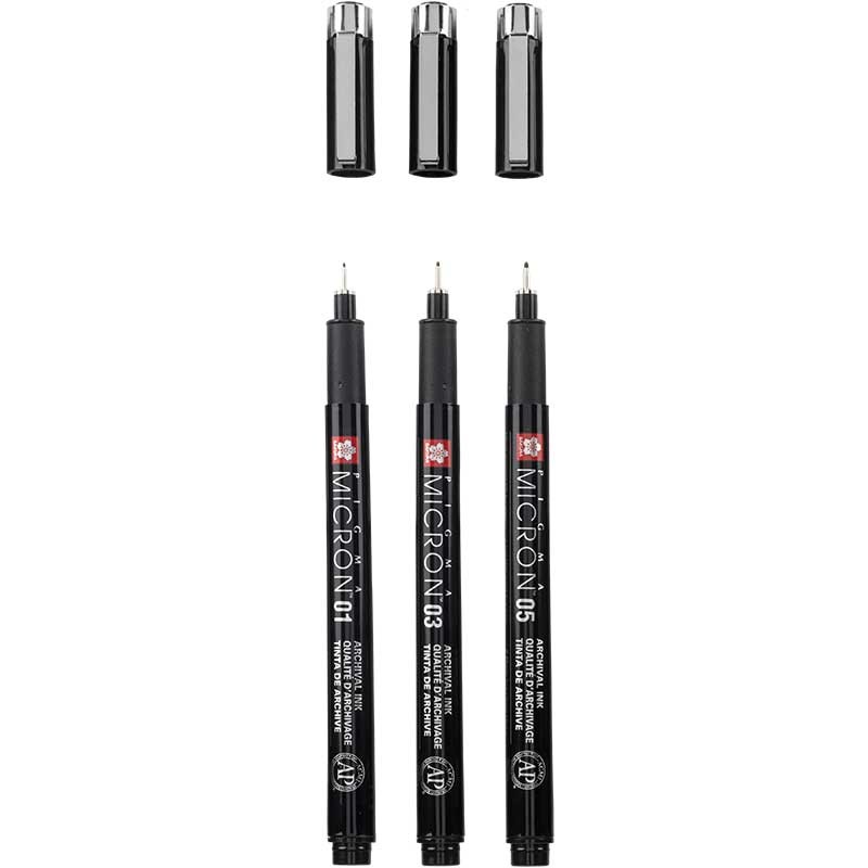 Cienkopisy Pigma Micron Black zestaw 3 szt. + etui 02