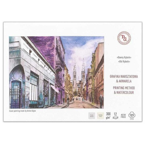 Blok do akwareli i grafiki warsztatowej Dawny Rybnik 100% bawełny - A3, 300 g, 12 ark.
