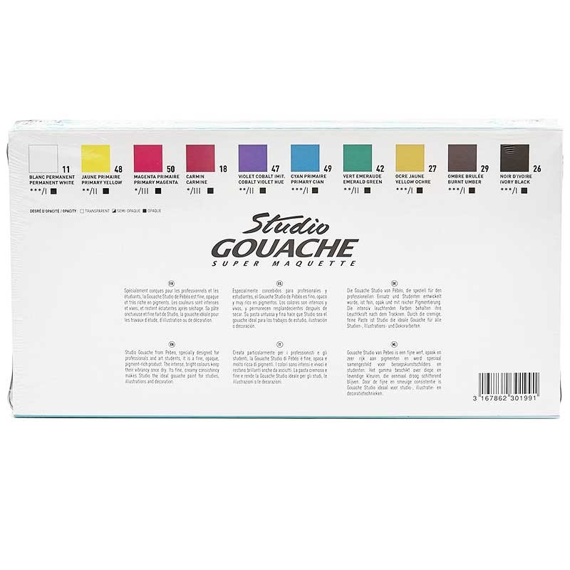 Farby Gouache Pebeo zestaw 10 x 20 ml + pędzelek 02