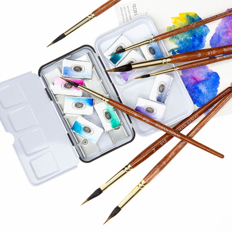 Pędzel naturalny do akwareli włosie sobola i wiewiórki Roman Szmal seria 912 - 14 - okrągły-03